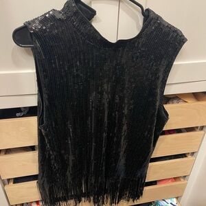Black Sequin Fringe Top